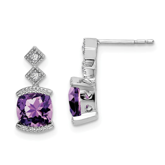 Shop Designer 14K White Gold Amethyst & Diamond Earrings - Stylish Luxury Value!