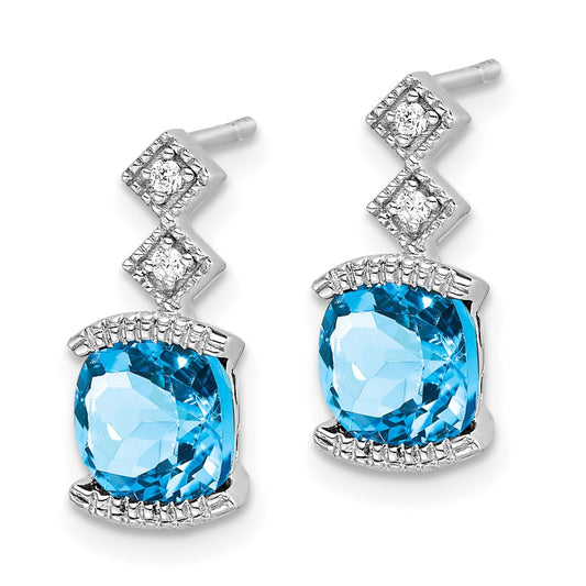 Buy Stylish 14K White Gold Blue Topaz & Diamond Earrings - Affordable Luxury