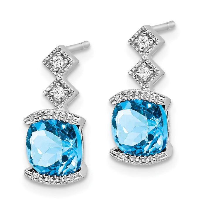 Buy Stylish 14K White Gold Blue Topaz & Diamond Earrings - Affordable Luxury-2