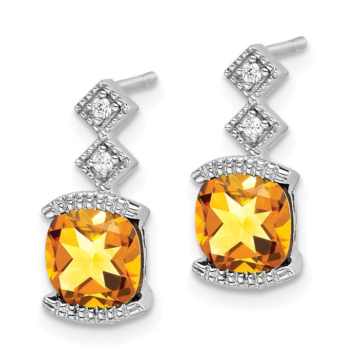 Exclusive 14K White Gold Drop Earrings with Citrine & Diamond - Luxury Style-2