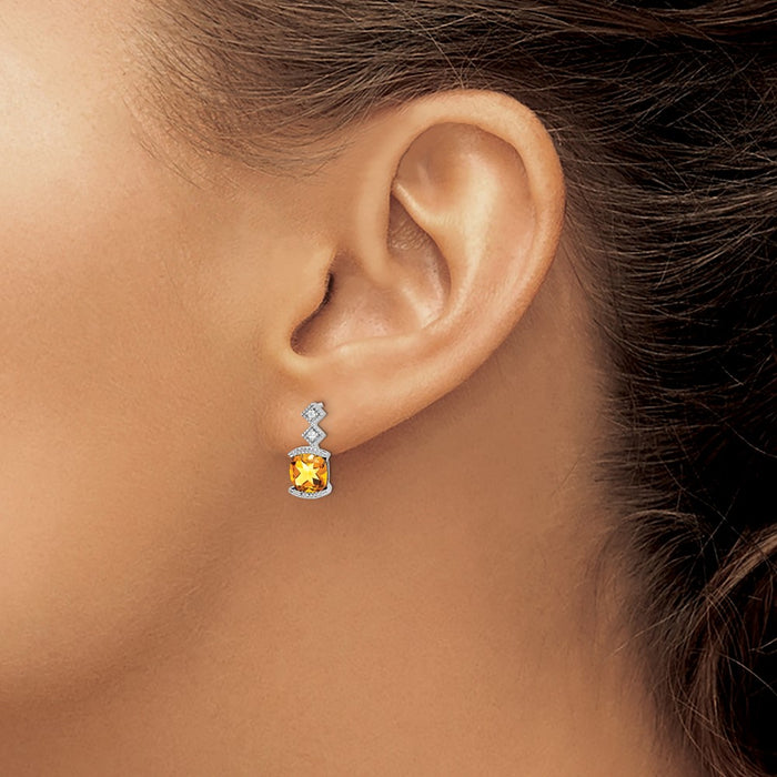 Exclusive 14K White Gold Drop Earrings with Citrine & Diamond - Luxury Style-3