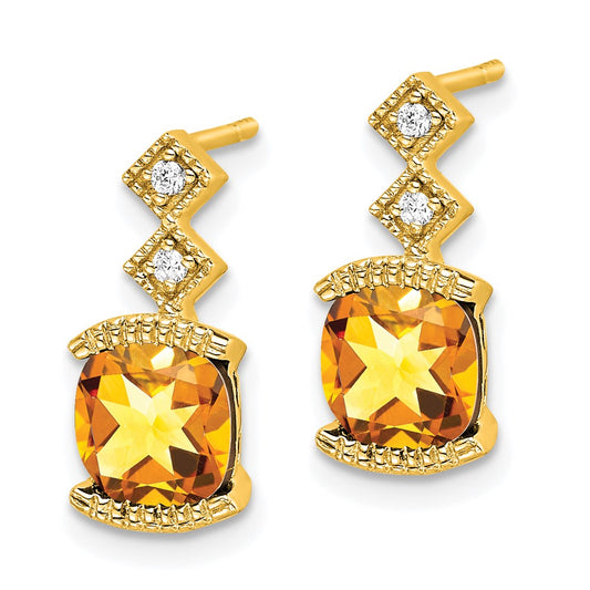Designer 14K Gold Citrine & Diamond Earrings - Stylish Luxury at Great Value