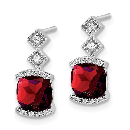 Buy Exclusive 14K White Gold Garnet & Diamond Drop Earrings - Stylish Value