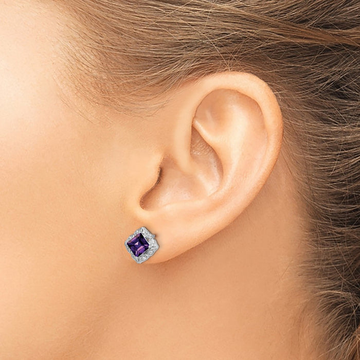 Exclusive 14K White Gold Amethyst & Diamond Earrings - Stylish Luxury Value-3
