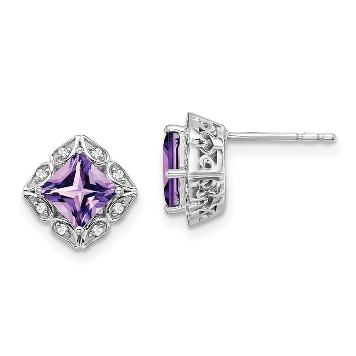 Exclusive 14K White Gold Amethyst & Diamond Earrings - Stylish Luxury Value-1