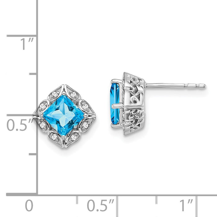 Shop Stylish 14K White Gold Square Blue Topaz & Diamond Earrings | Luxury Value-4