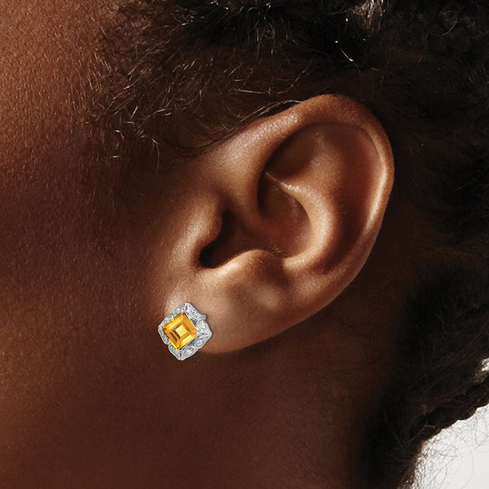 Buy Stylish 14K White Gold Square Citrine & Diamond Earrings - Luxury Value-3