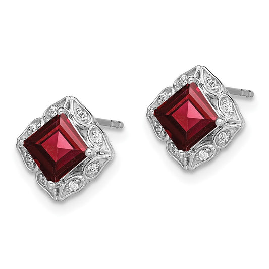Shop Exclusive 14K White Gold Square Garnet & Diamond Earrings - Stylish Value!