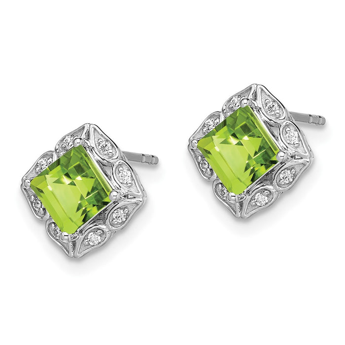 Exclusive 14K White Gold Square Peridot & Diamond Earrings - Stylish Value!-2