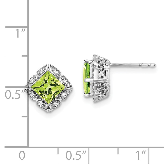 Exclusive 14K White Gold Square Peridot & Diamond Earrings - Stylish Value!-4