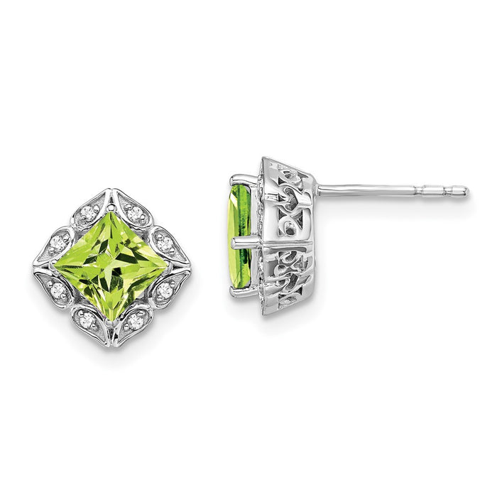 Exclusive 14K White Gold Square Peridot & Diamond Earrings - Stylish Value!-1