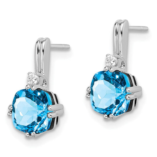 High-Quality 14K White Gold Cushion-Cut Blue Topaz & Diamond Earrings - Stylish Value!