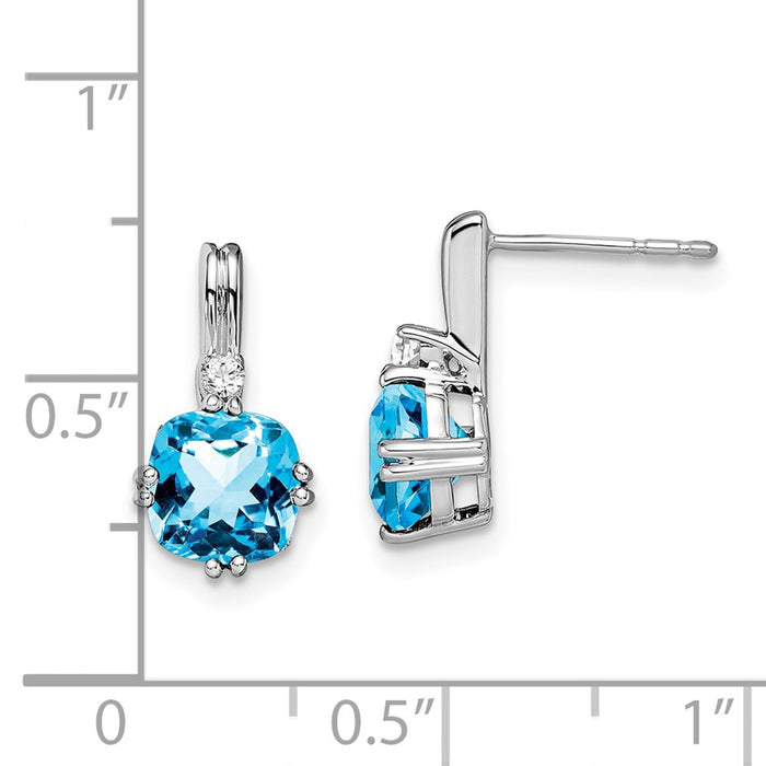 High-Quality 14K White Gold Cushion-Cut Blue Topaz & Diamond Earrings - Stylish Value!-4