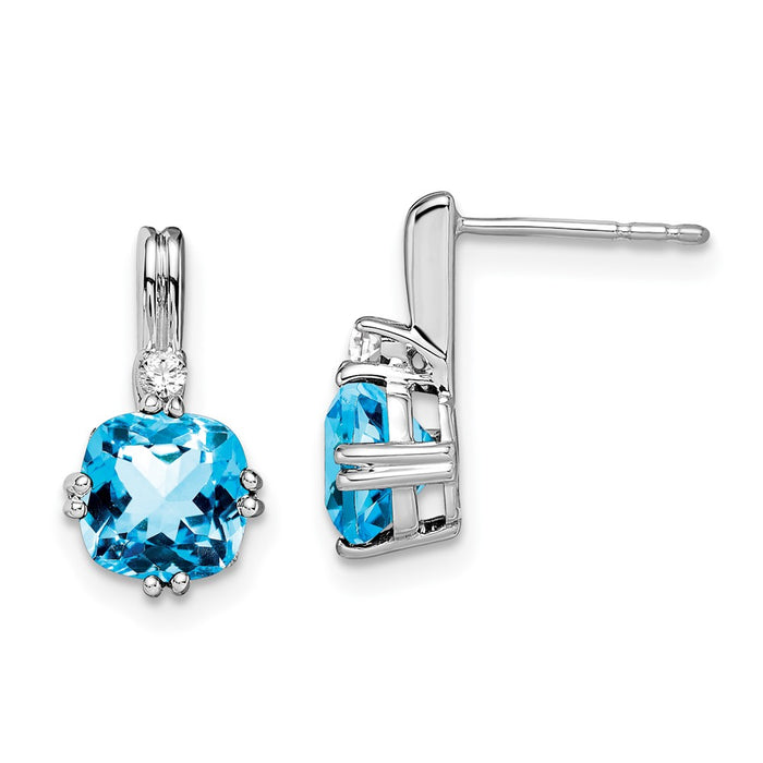 High-Quality 14K White Gold Cushion-Cut Blue Topaz & Diamond Earrings - Stylish Value!-1