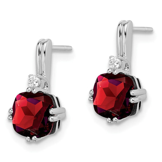 Shop 14K White Gold Cushion-Cut Garnet & Diamond Earrings - Stylish Luxury Value!