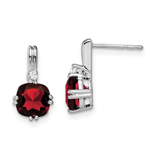 Shop 14K White Gold Cushion-Cut Garnet & Diamond Earrings - Stylish Luxury Value!