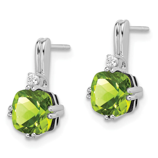 Shop Stylish 10K White Gold Cushion-Cut Peridot & Diamond Earrings - Affordable Luxury