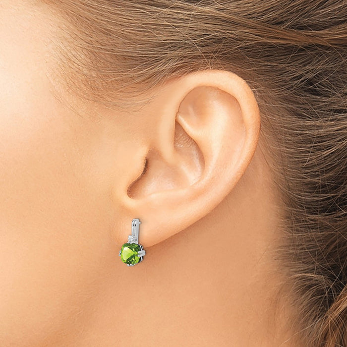 Buy Stylish 14K White Gold Cushion-Cut Peridot & Diamond Earrings - Luxury Value!-3