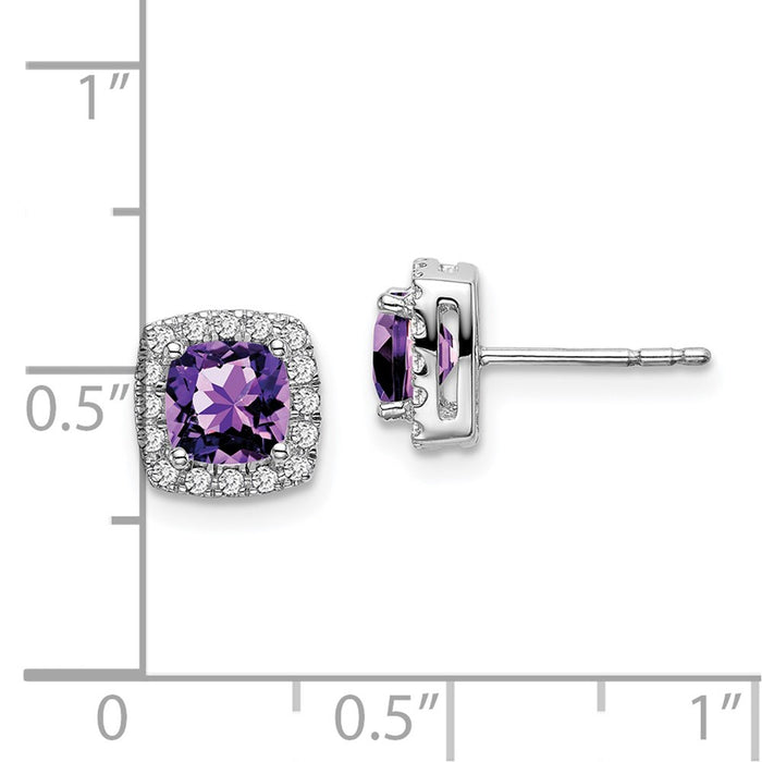 Shop Stylish 14K White Gold Cushion-Cut Amethyst & Diamond Halo Earrings-4