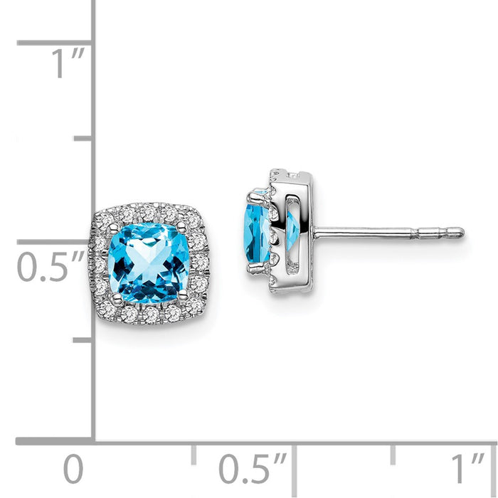 Shop Exclusive 14K White Gold Cushion-Cut Blue Topaz Earrings, Luxury Diamond Halo-4