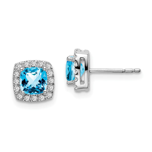 Shop Exclusive 14K White Gold Cushion-Cut Blue Topaz Earrings, Luxury Diamond Halo