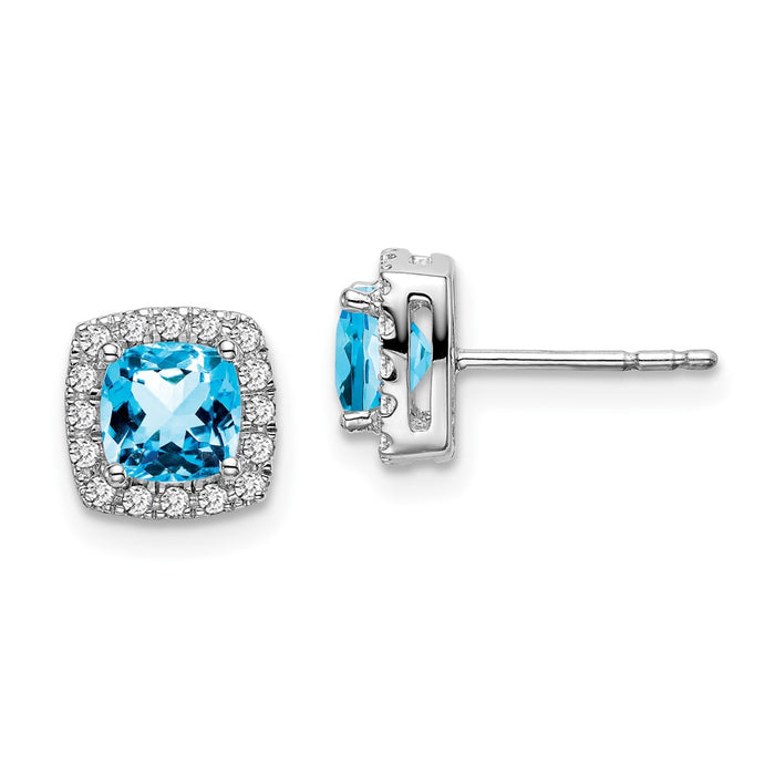 Shop Exclusive 14K White Gold Cushion-Cut Blue Topaz Earrings, Luxury Diamond Halo-1
