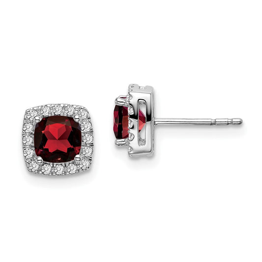 High-Quality 14K White Gold Cushion-Cut Garnet & Diamond Halo Earrings - Stylish Value