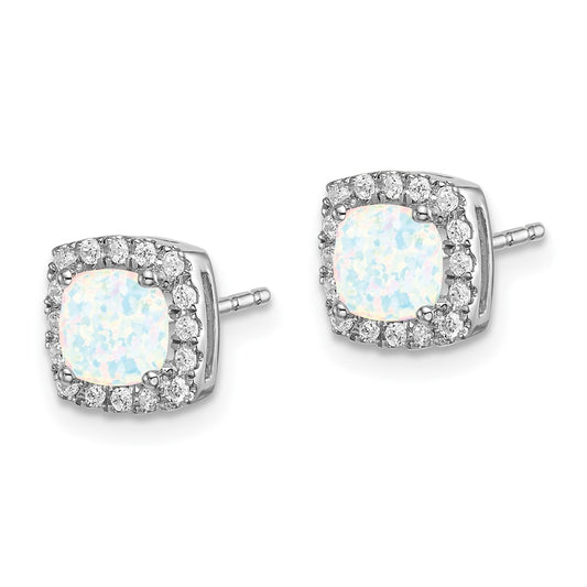 Shop Stylish 14K White Gold Cushion-Cut Opal Earrings with Diamond Halo