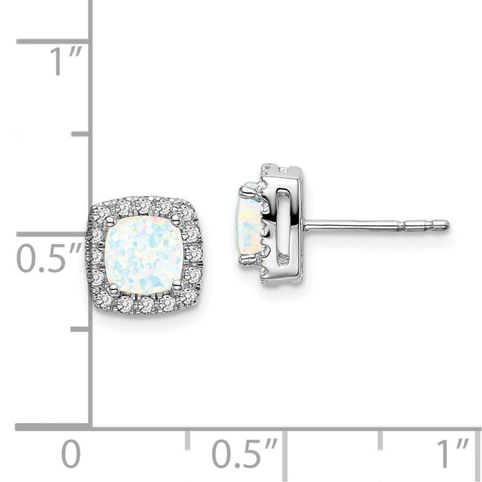 Shop Stylish 14K White Gold Cushion-Cut Opal Earrings with Diamond Halo-4