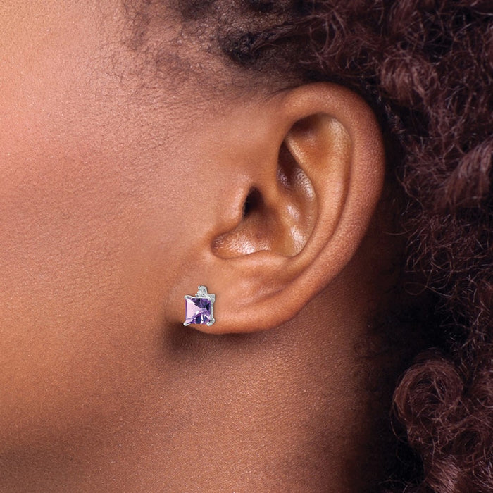 Buy Exclusive 14K White Gold Princess-Cut Amethyst & Diamond Earrings - Stylish and Affordable!-3