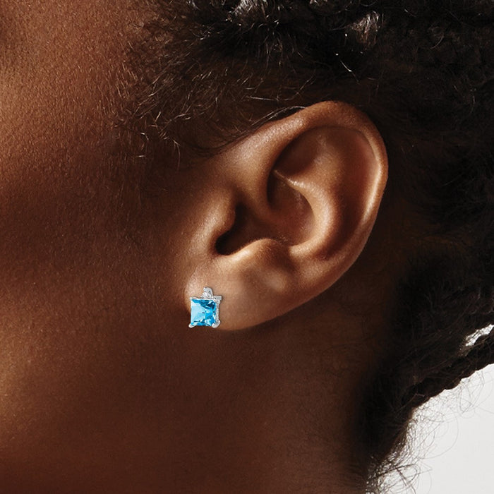 Shop 14K White Gold Princess-Cut Blue Topaz & Diamond Earrings | Stylish Luxury-3