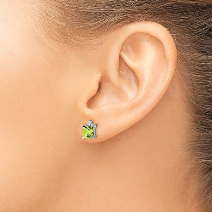 Buy Exclusive 14K White Gold Princess-Cut Peridot & Diamond Earrings - Stylish Value!-3