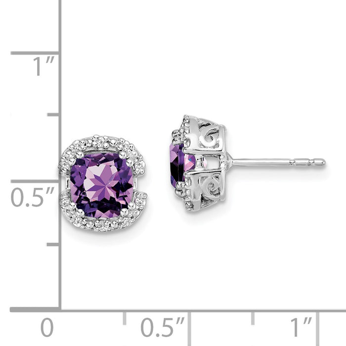 Buy 14K White Gold Cushion-Cut Amethyst & Diamond Halo Earrings - Stylish Value!-4