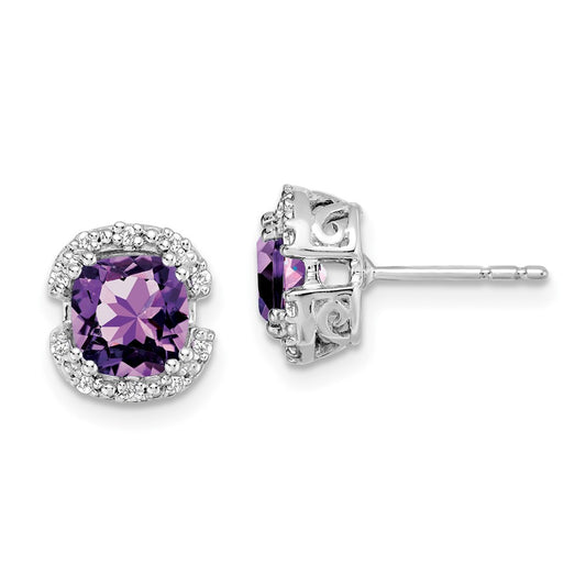 Buy 14K White Gold Cushion-Cut Amethyst & Diamond Halo Earrings - Stylish Value!