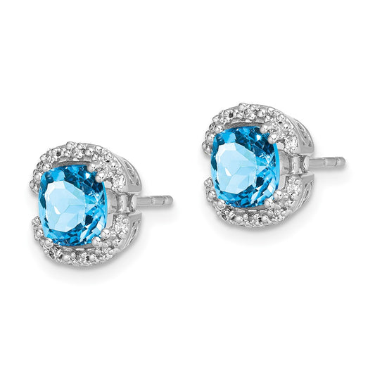 Exclusive 14K White Gold Cushion-Cut Blue Topaz Earrings with Diamond Halo