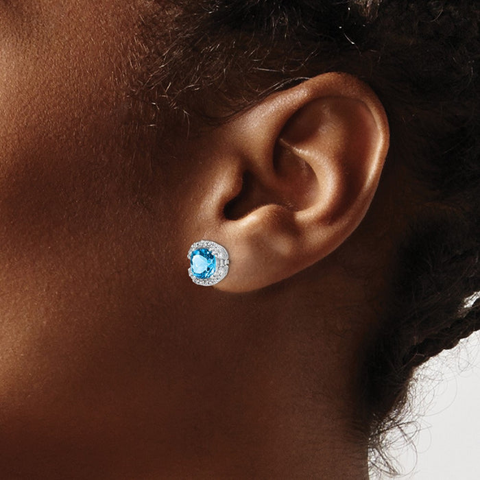 Exclusive 14K White Gold Cushion-Cut Blue Topaz Earrings with Diamond Halo-3