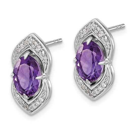 Buy Stylish 14K White Gold Amethyst & Diamond Stud Earrings - 0.85 Carats