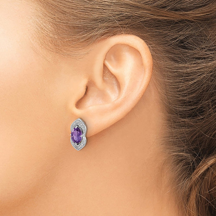 Buy Stylish 14K White Gold Amethyst & Diamond Stud Earrings - 0.85 Carats-3
