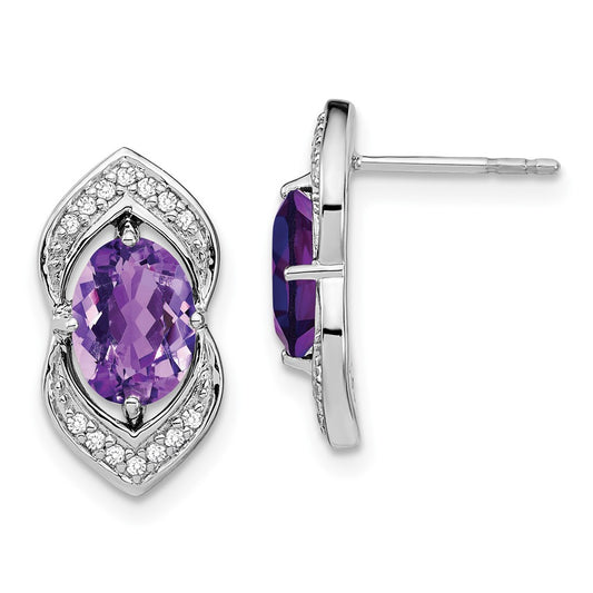 Buy Stylish 14K White Gold Amethyst & Diamond Stud Earrings - 0.85 Carats