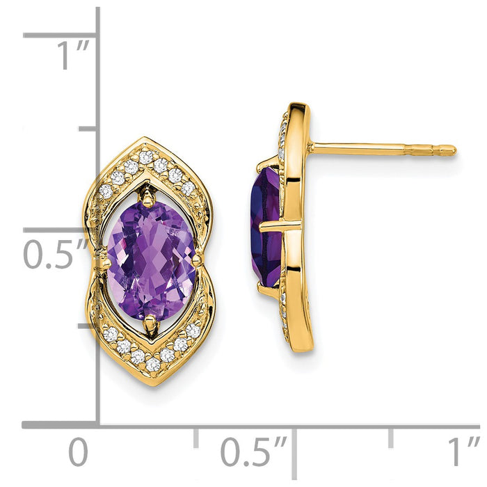 Shop Stylish 14K Gold Amethyst & Diamond Stud Earrings - Luxury Gemstone Value-4