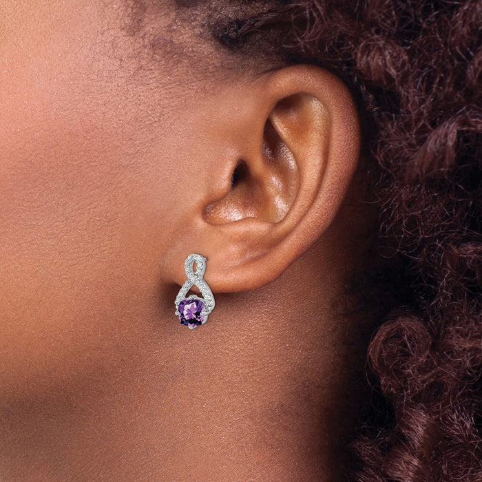 Shop Stylish 14K White Gold Amethyst & Diamond Earrings - Luxury Value-3