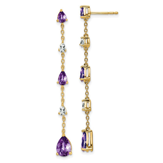 High-Quality 14K Gold Amethyst & White Topaz Drop Earrings | Stylish Value!