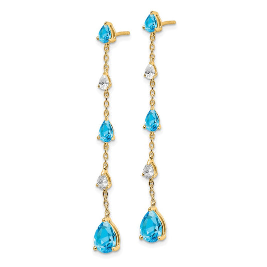 Designer 14K Gold Blue & White Topaz Drop Earrings - Stylish Luxury Value