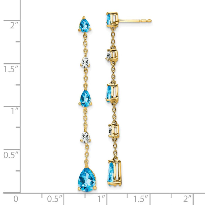Designer 14K Gold Blue & White Topaz Drop Earrings - Stylish Luxury Value-4