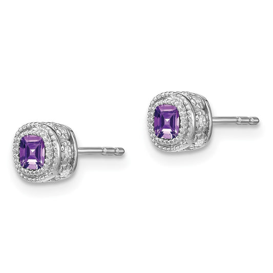 Exclusive 14K White Gold Cushion-Cut Amethyst & Diamond Earrings - Stylish Value