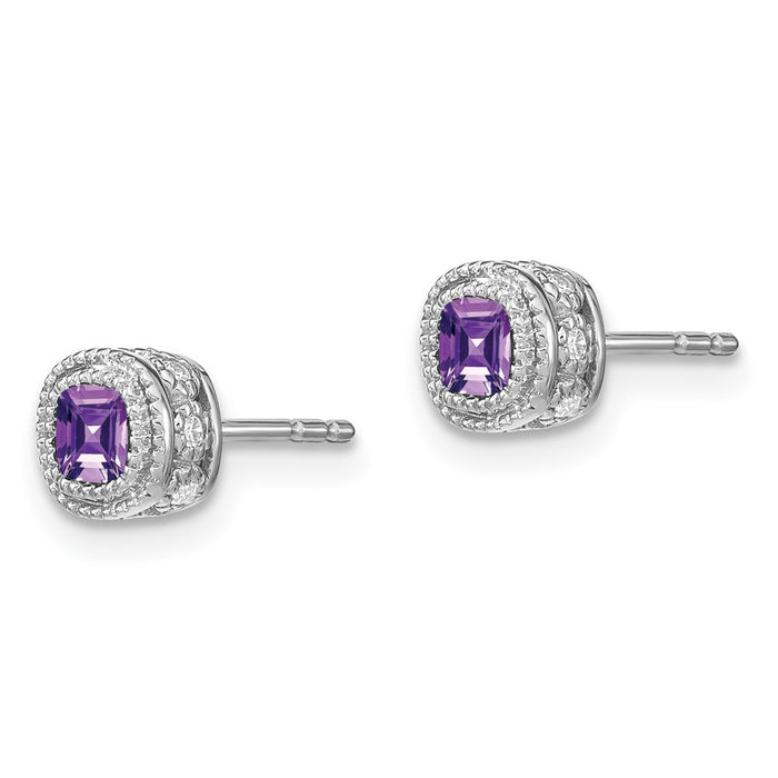 Exclusive 14K White Gold Cushion-Cut Amethyst & Diamond Earrings - Stylish Value-2