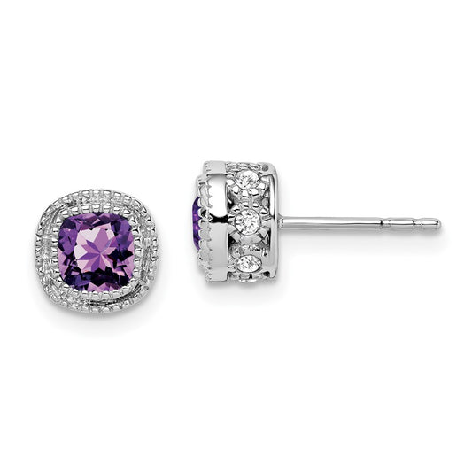Exclusive 14K White Gold Cushion-Cut Amethyst & Diamond Earrings - Stylish Value