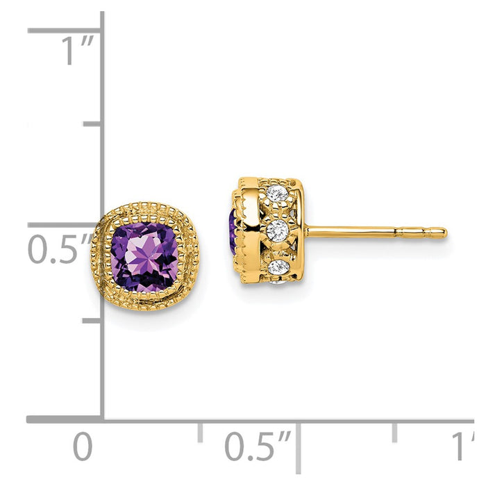 Buy Designer 14K Gold Cushion-Cut Amethyst & Diamond Earrings - Luxury Style-4