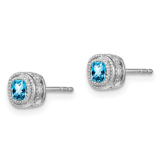 Buy 14K White Gold Cushion-Cut Blue Topaz & Diamond Earrings - Stylish Luxury