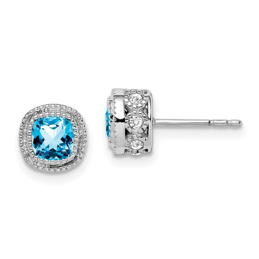Buy 14K White Gold Cushion-Cut Blue Topaz & Diamond Earrings - Stylish Luxury